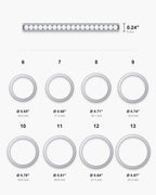 Atlas ring sizes 6 to 13 with inner diameters from 0.65 to 0.87 inch and the 0.24 inch band width [u:in]