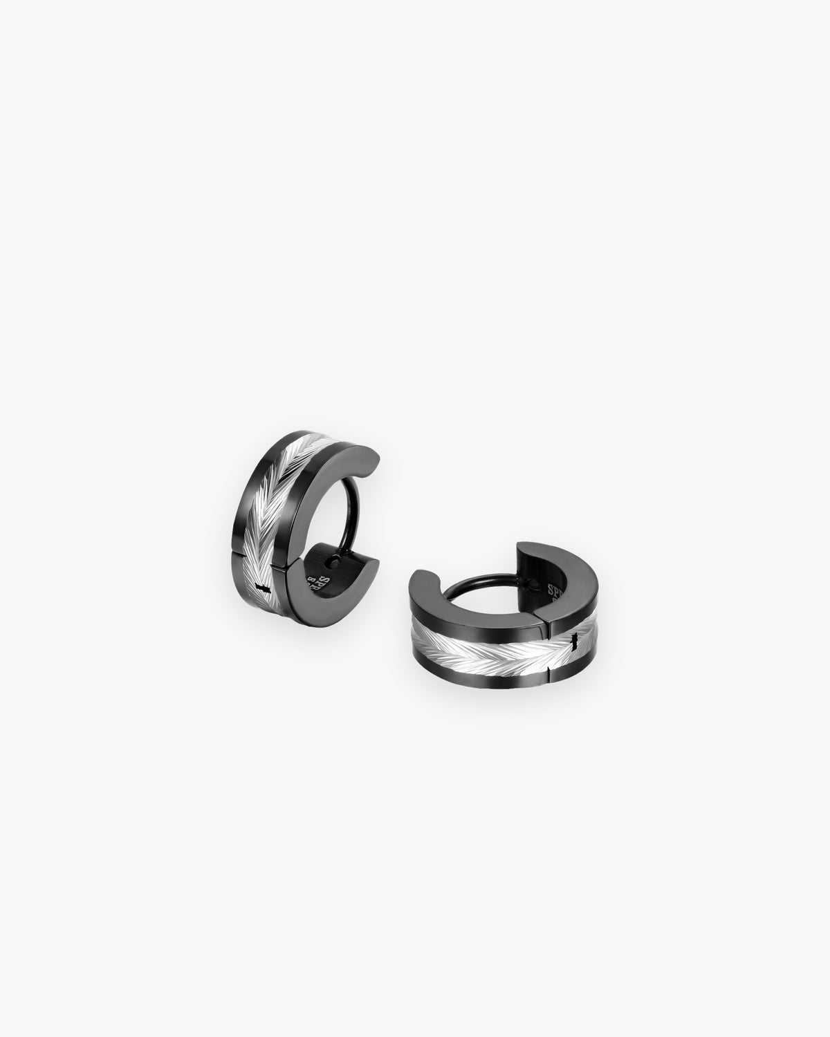 Atlas chevron inlay hoop earring in black titanium steel [c:black]