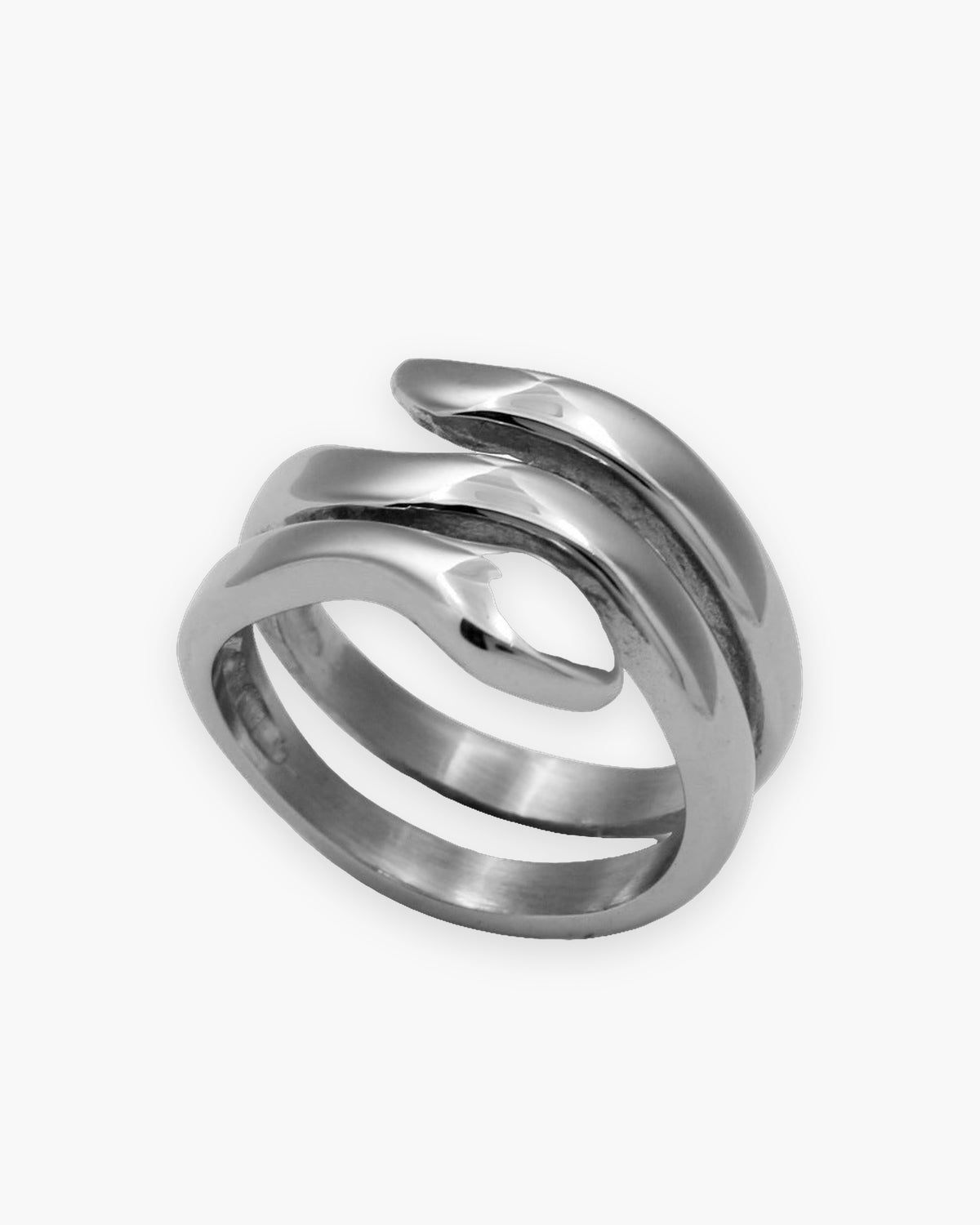 Atlas coiled snake ring in polished titanium steel [c:silver]