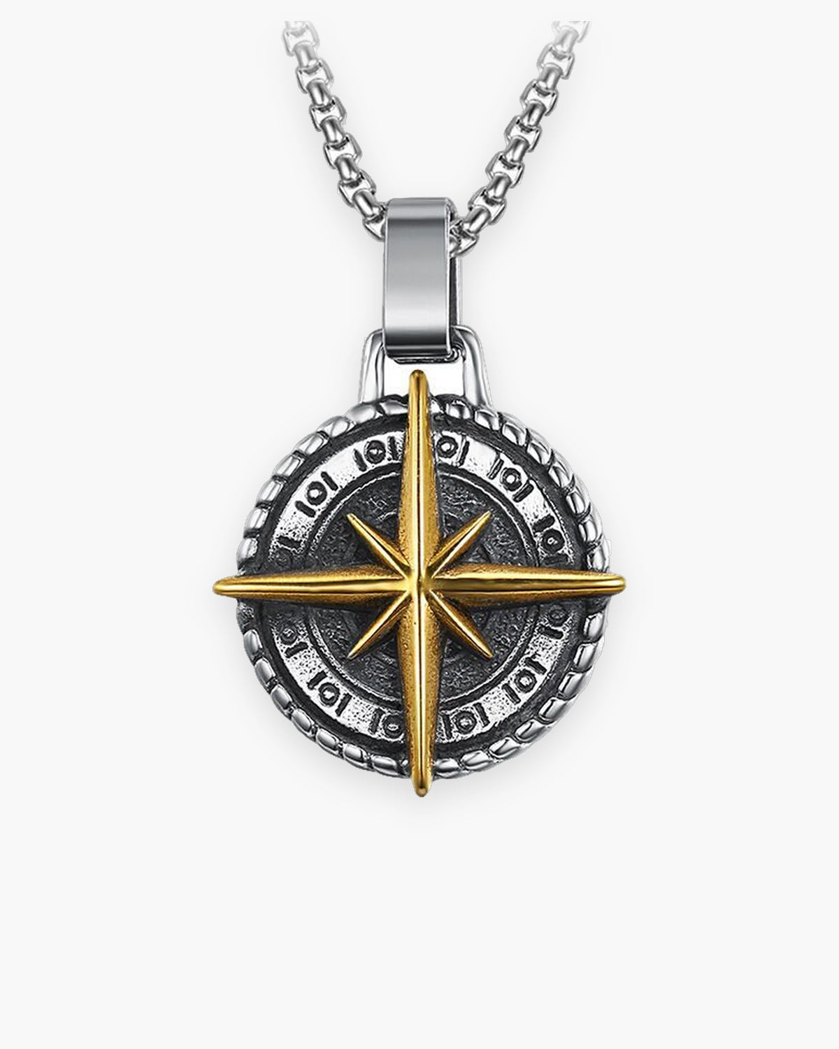 Atlas compass pendant necklace in silver with gold-tone star titanium steel [c:silvergold]