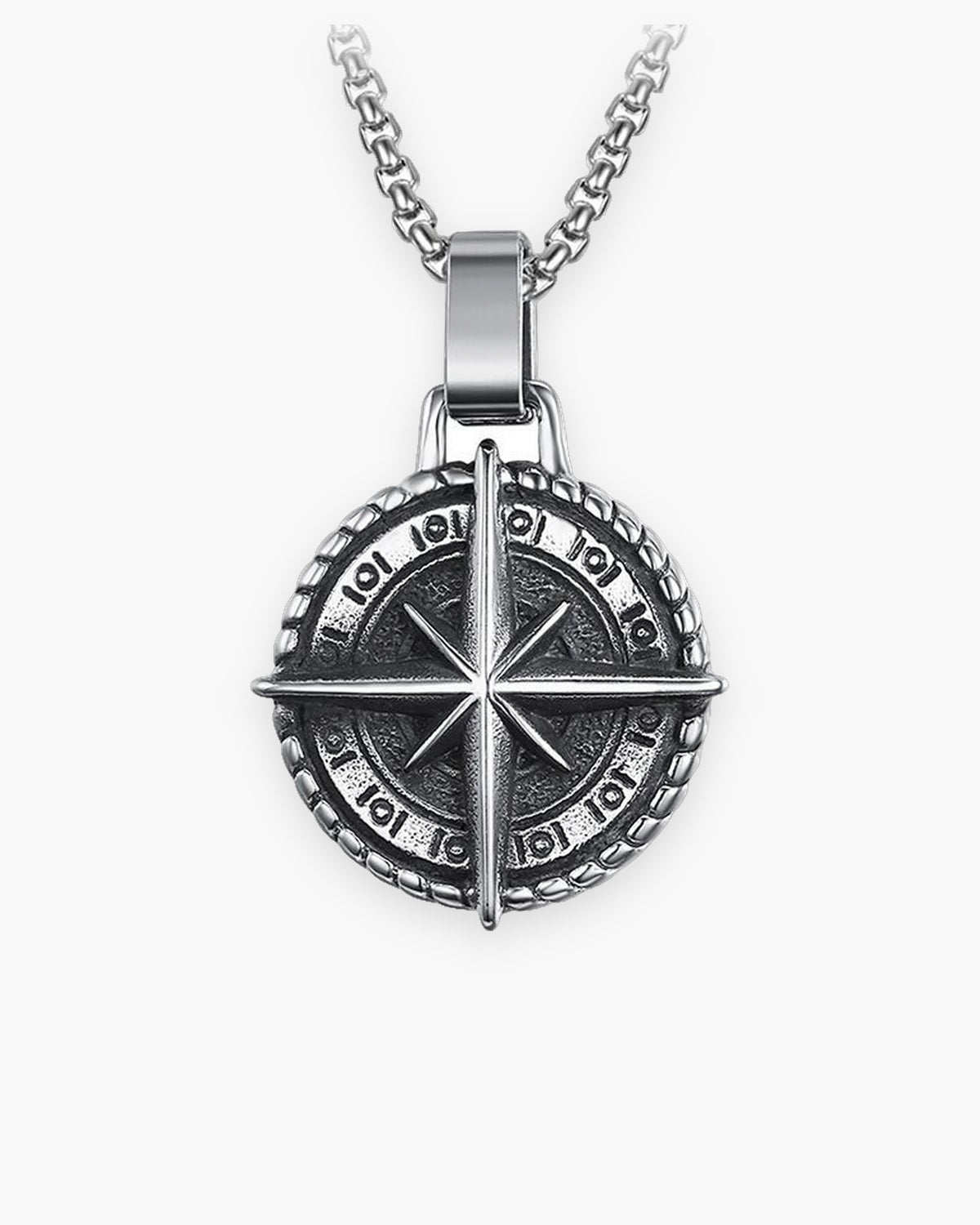Atlas compass pendant necklace in silver titanium steel [c:silver]
