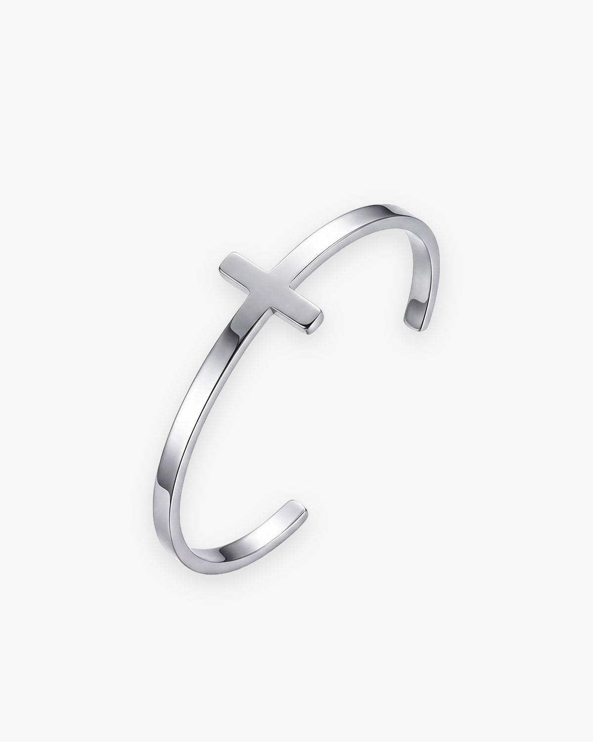 Atlas cross cuff bracelet in polished silver stainless steel [c:silver]