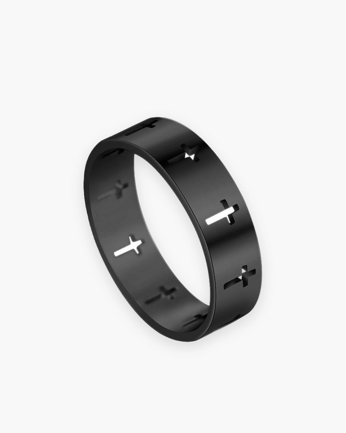 Atlas cross cut-out band ring in black stainless steel [c:black]