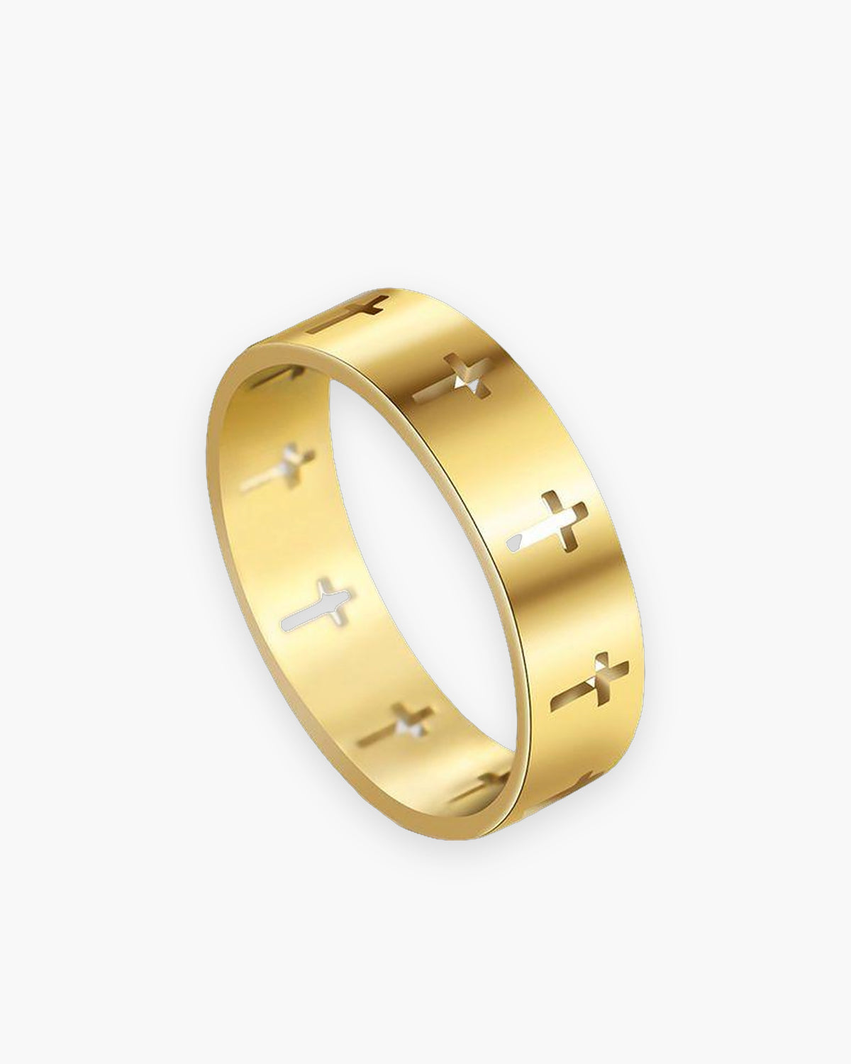 Atlas cross cut-out band ring in gold-tone stainless steel [c:gold]