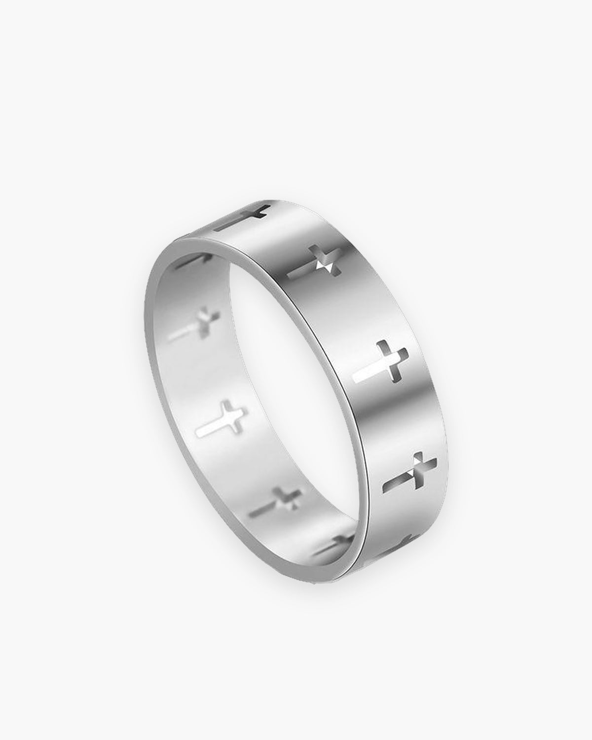 Atlas cross cut-out band ring in silver-tone stainless steel [c:silver]