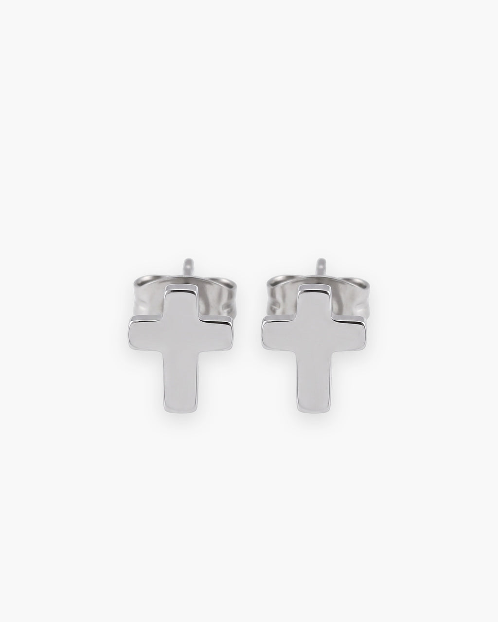 Atlas cross stud earrings in silver-tone stainless steel [c:silver]