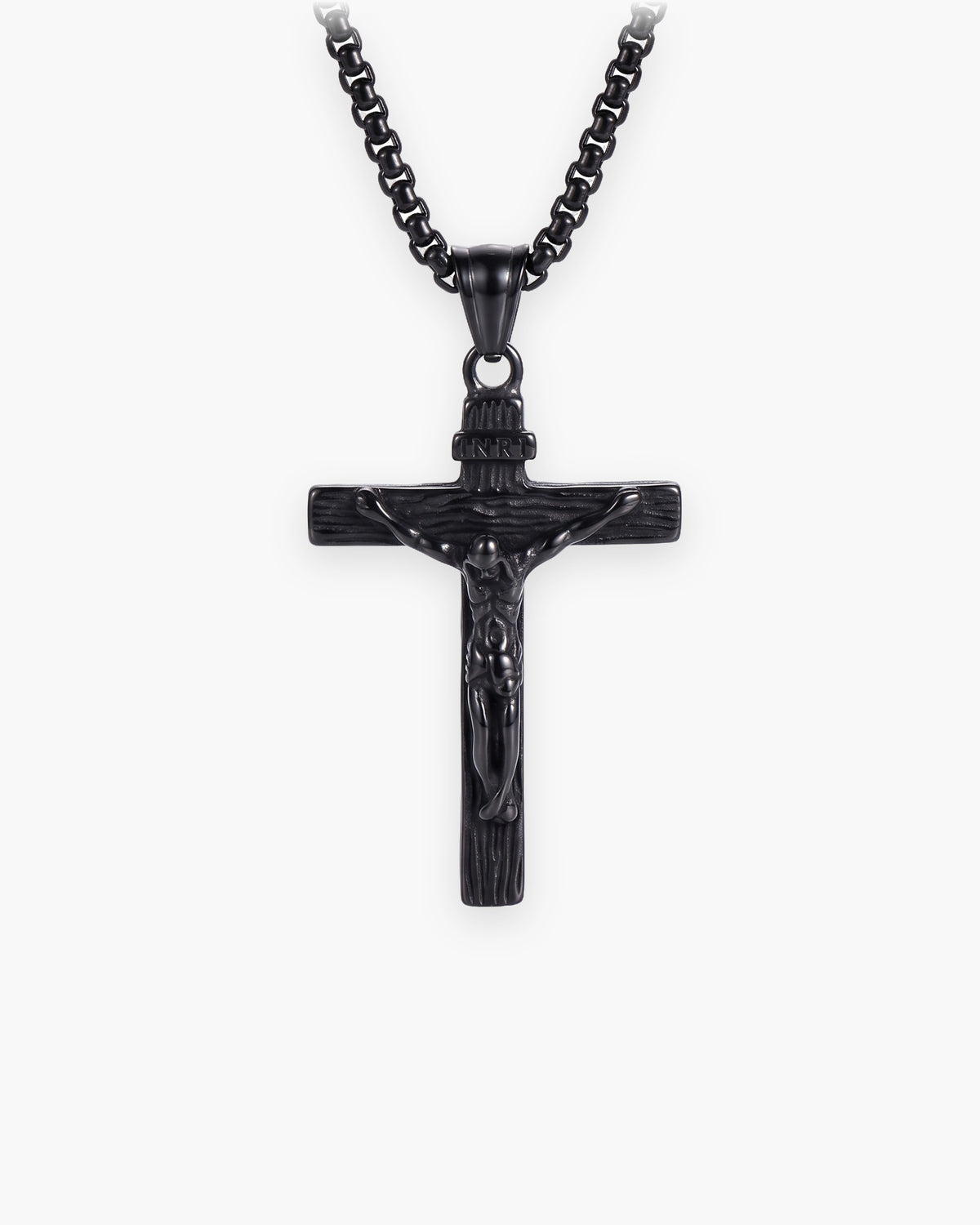 Atlas crucifix pendant necklace in black stainless steel [c:black]