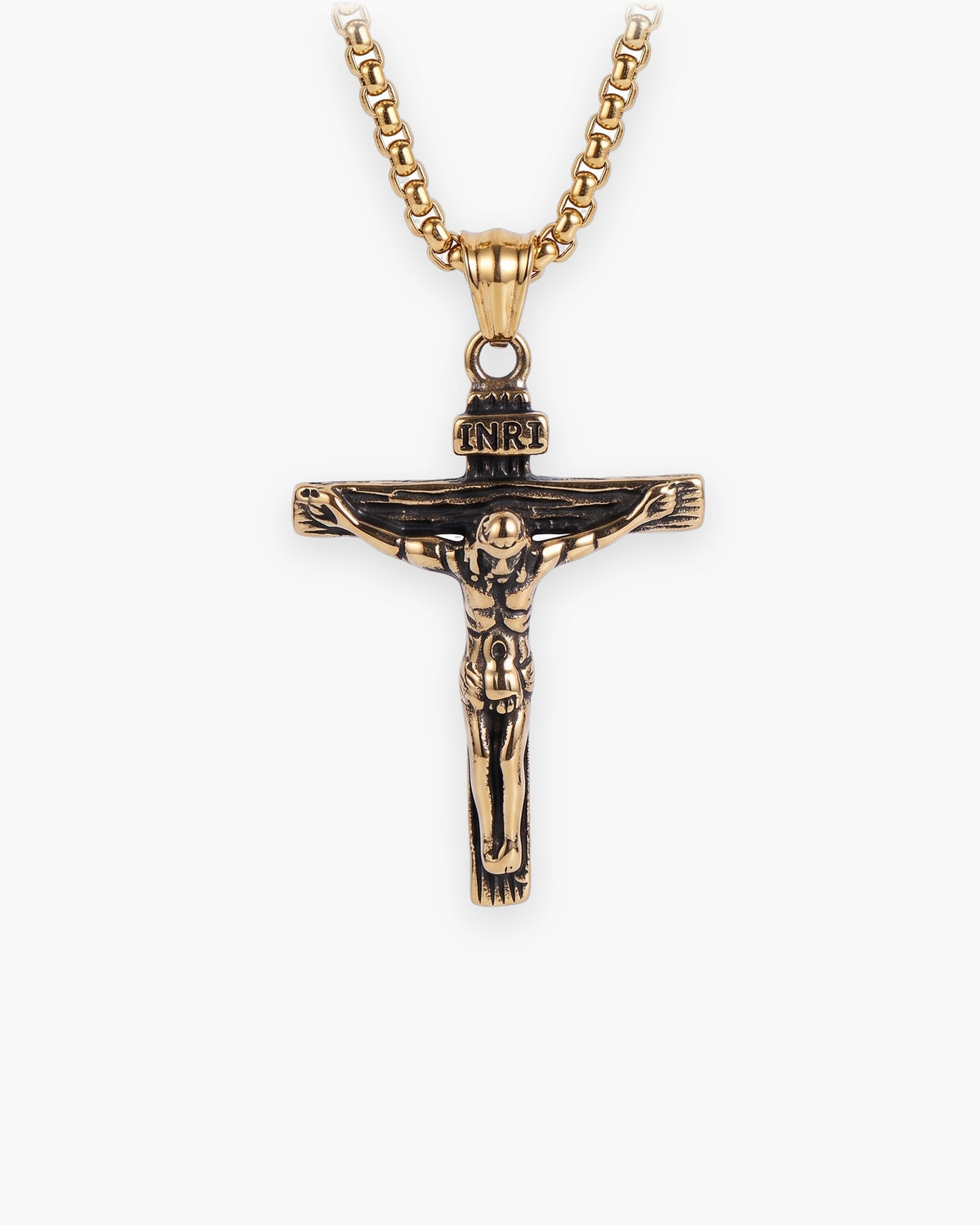 Atlas crucifix pendant necklace in gold-tone stainless steel [c:gold]