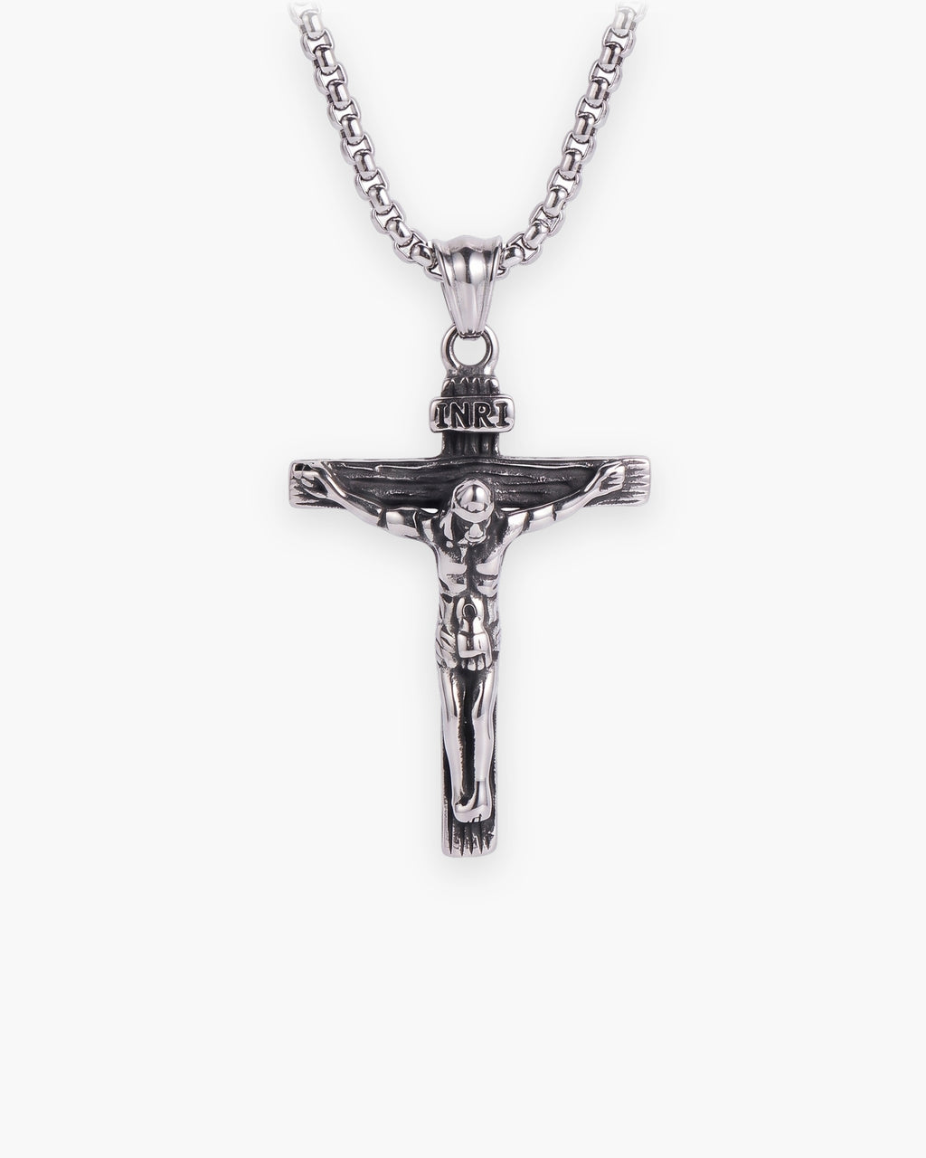 Atlas crucifix pendant necklace in polished stainless steel [c:silver]