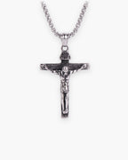Atlas crucifix pendant necklace in polished stainless steel [c:silver]