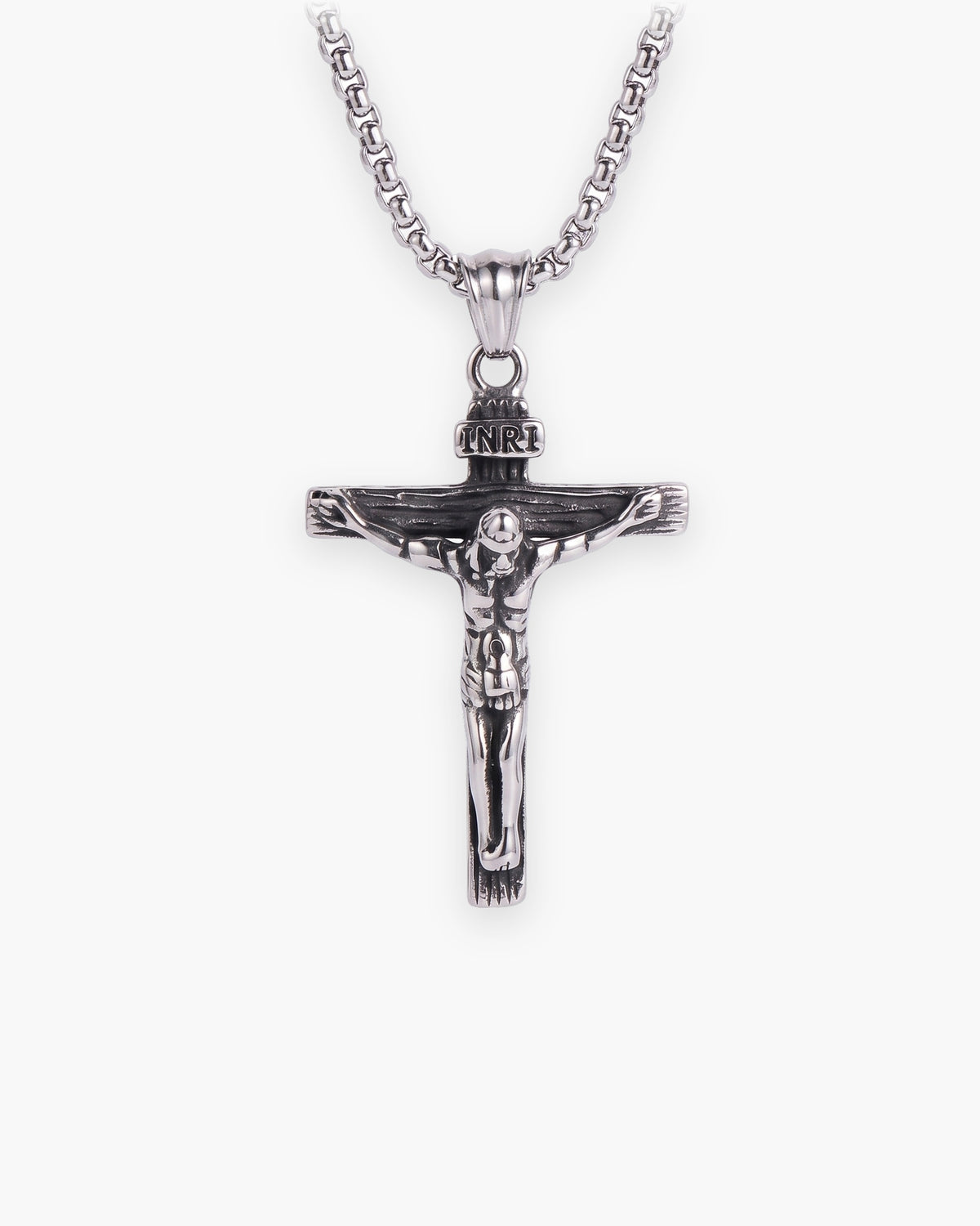 Atlas crucifix pendant necklace in polished stainless steel [c:silver]