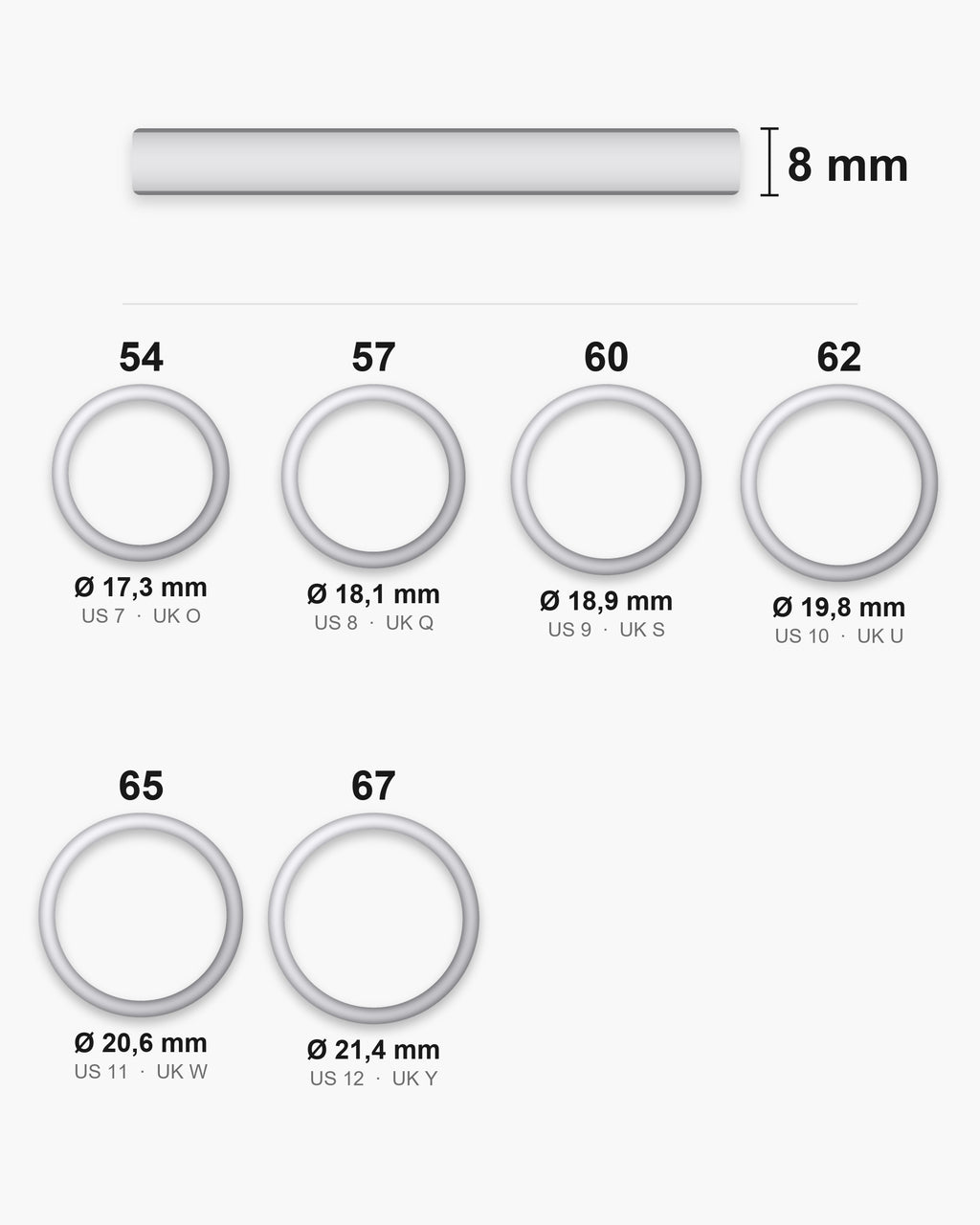 Atlas Cuban Chain Ring ring sizes with inner diameters 17.3 to 21.4 mm and the 8 mm band [u:mm]