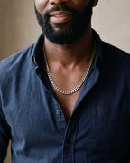 Close-up of the 5 mm Atlas Cuban chain on a man's neck at true size
