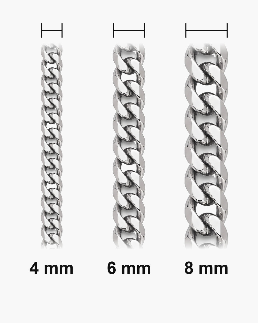 Atlas Cuban Chain widths 4 to 8 mm shown at true scale [u:mm]