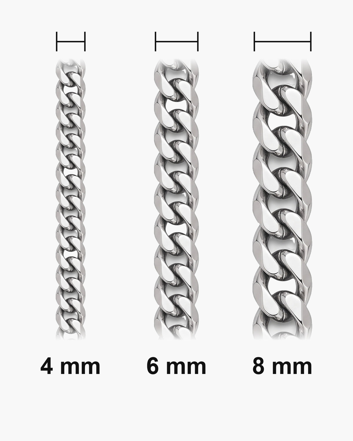 Atlas Cuban Chain widths 4 to 8 mm shown at true scale [u:mm]