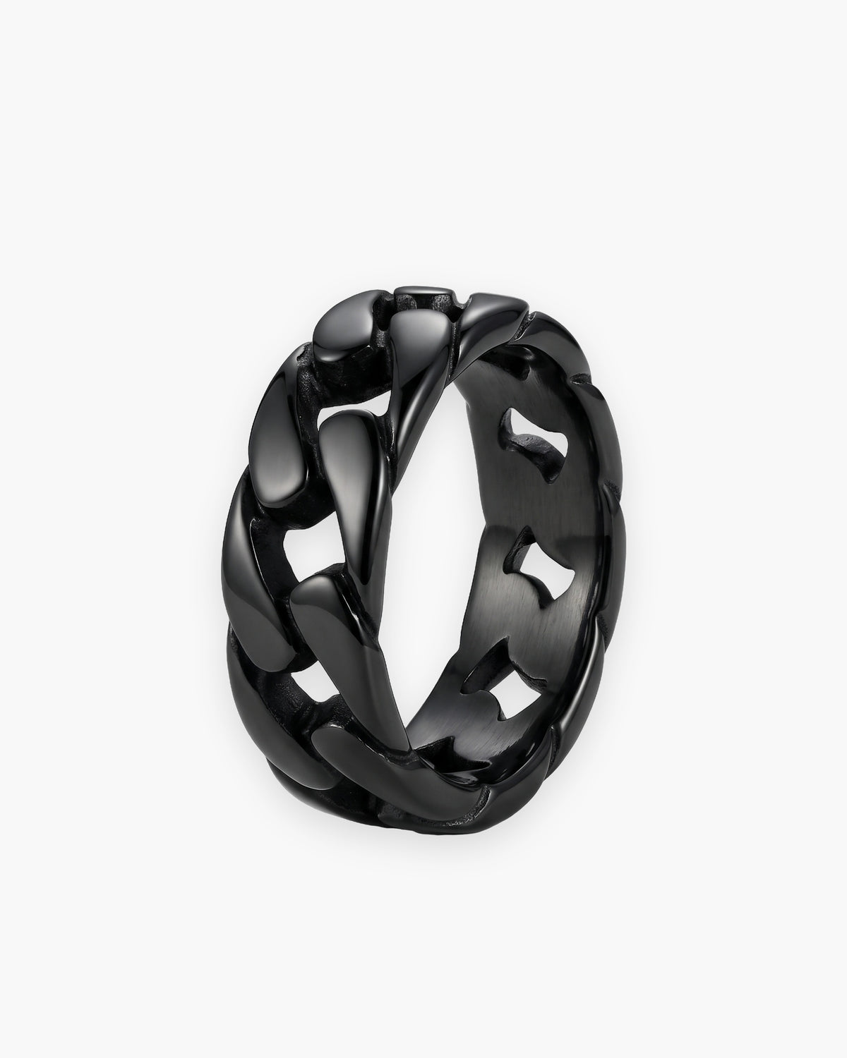 Atlas Cuban link band ring in black stainless steel [c:black]