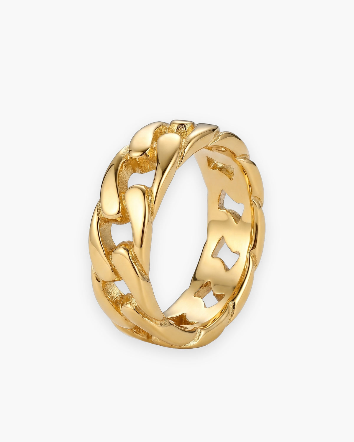 Atlas Cuban link band ring in gold-tone stainless steel [c:gold]