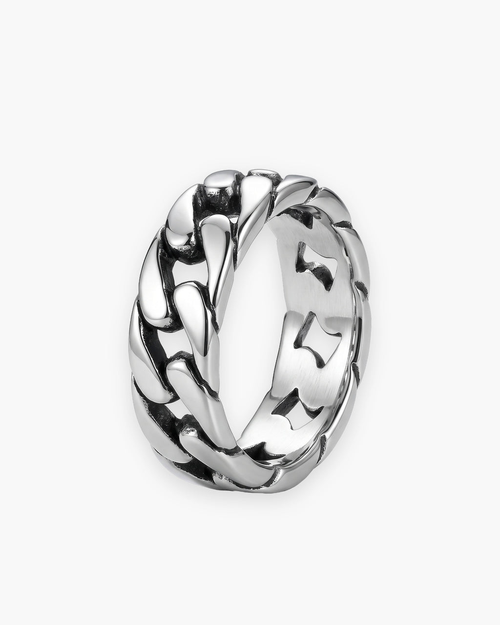 Atlas Cuban link band ring in silver-tone stainless steel [c:silver]