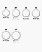 Atlas ring sizes 54 to 67 with inner diameters 17.3 to 21.4 mm [u:mm]
