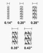 Atlas Cuban bracelet widths 0.14 to 0.43 inch at true scale [u:in]