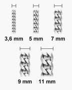 Atlas Cuban bracelet widths 3.6, 5, 7, 9 and 11 mm at true scale [u:mm]