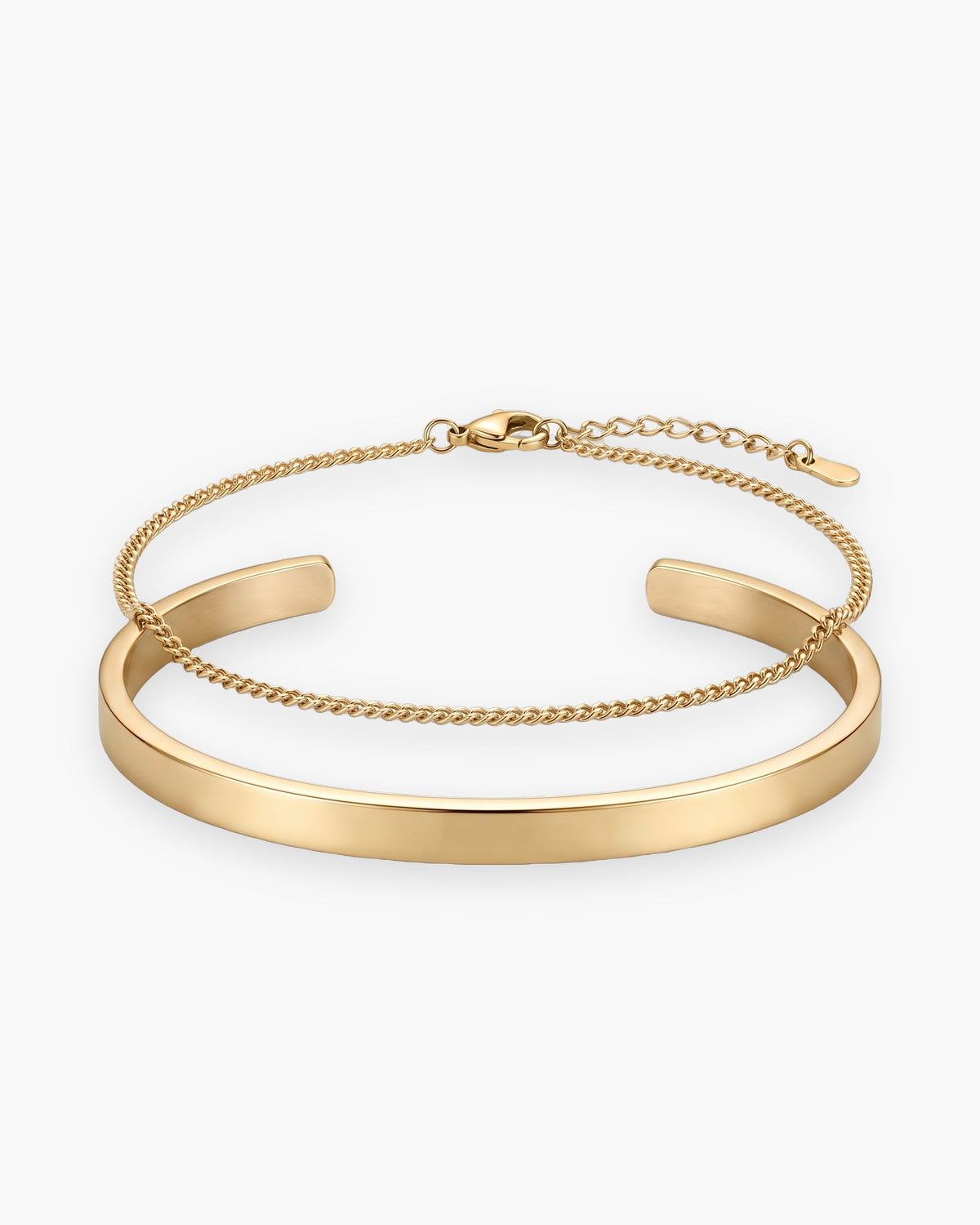 Atlas cuff and chain bracelet set in gold-tone stainless steel [c:gold]