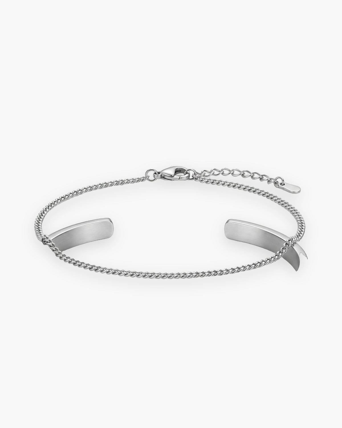 Atlas cuff and chain bracelet set in silver-tone stainless steel [c:silver]
