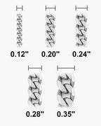 Atlas curb chain widths 0.12 to 0.35 inch at true scale [u:in]