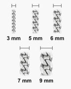 Atlas curb chain widths 3, 5, 6, 7 and 9 mm at true scale [u:mm]