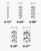 Atlas curb bracelet widths 0.12 to 0.47 inch at true scale [u:in]