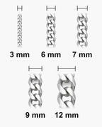 Atlas curb bracelet widths 3, 6, 7, 9 and 12 mm at true scale [u:mm]