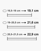 Atlas bracelet lengths 19, 21.5 and 23 cm with matching wrist sizes [u:mm]