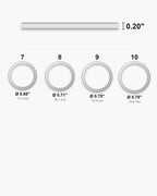 Atlas ring sizes US 7 to 10 with inner diameters and the 0.20 inch band width [u:in]