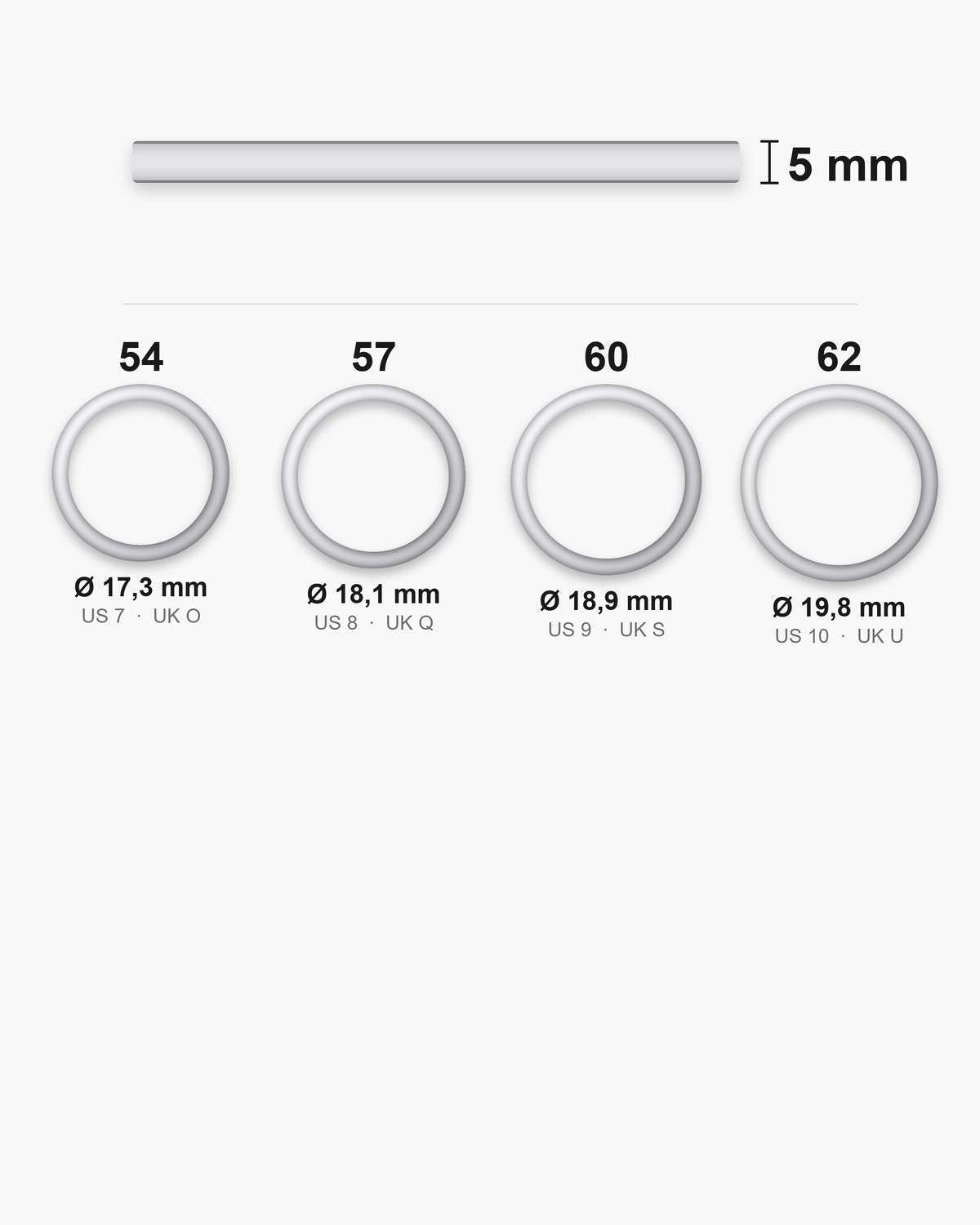 Atlas ring sizes with inner diameters and the 5 mm band width [u:mm]