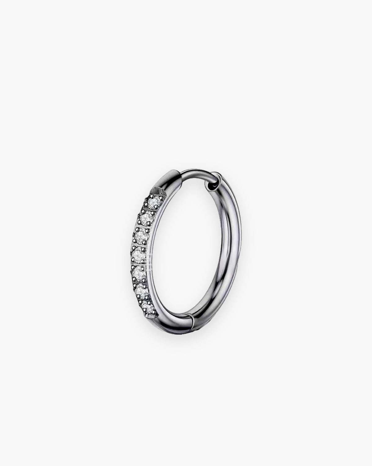 Atlas cubic zirconia channel hoop earring, sold single, in black stainless steel [c:black]
