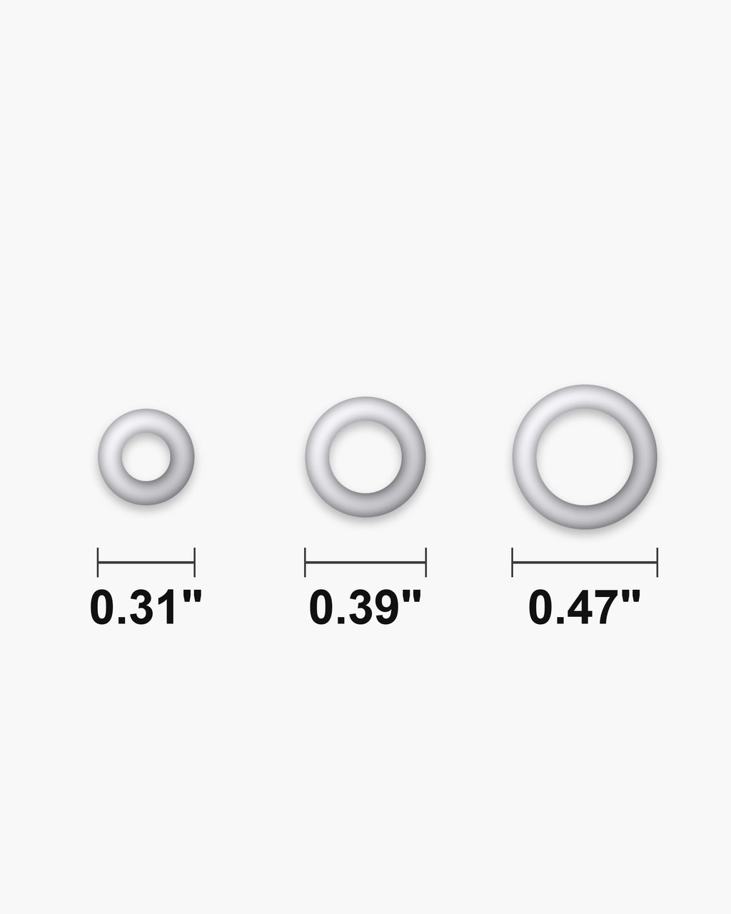Atlas CZ channel hoop earring sizes side by side at true scale, in inches: 0.31 to 0.47 inch across [u:in]