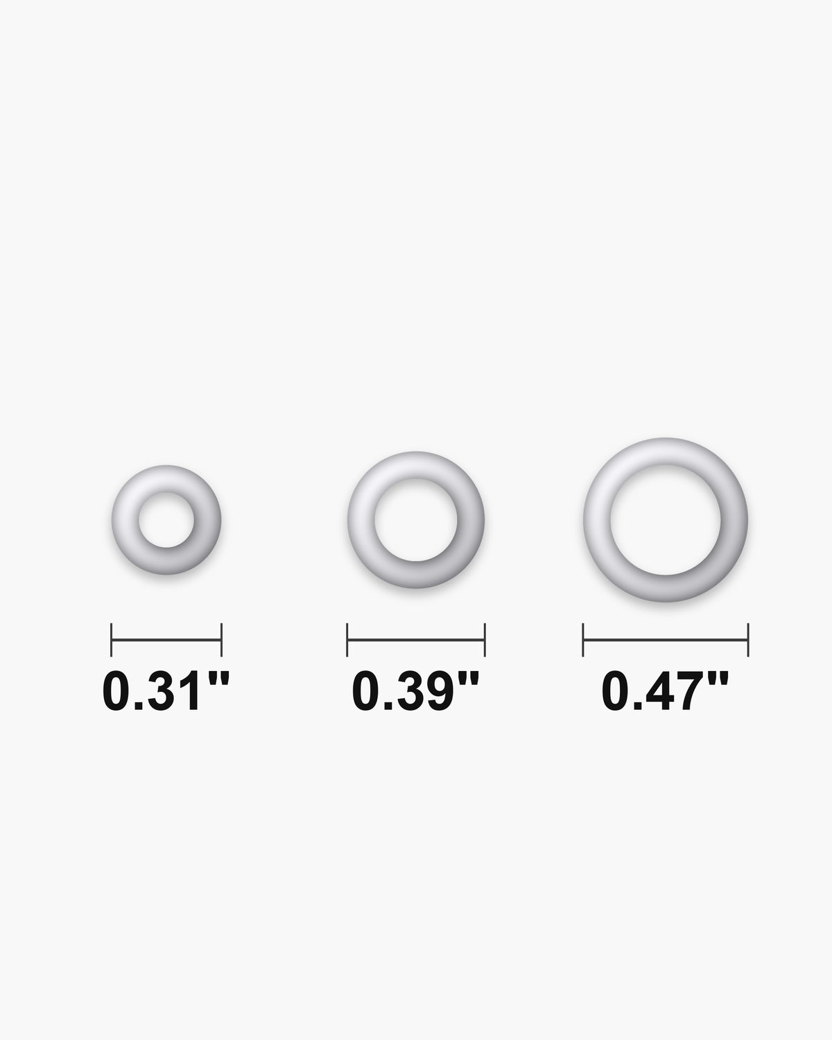 Atlas CZ channel hoop earring sizes side by side at true scale, in inches: 0.31 to 0.47 inch across [u:in]