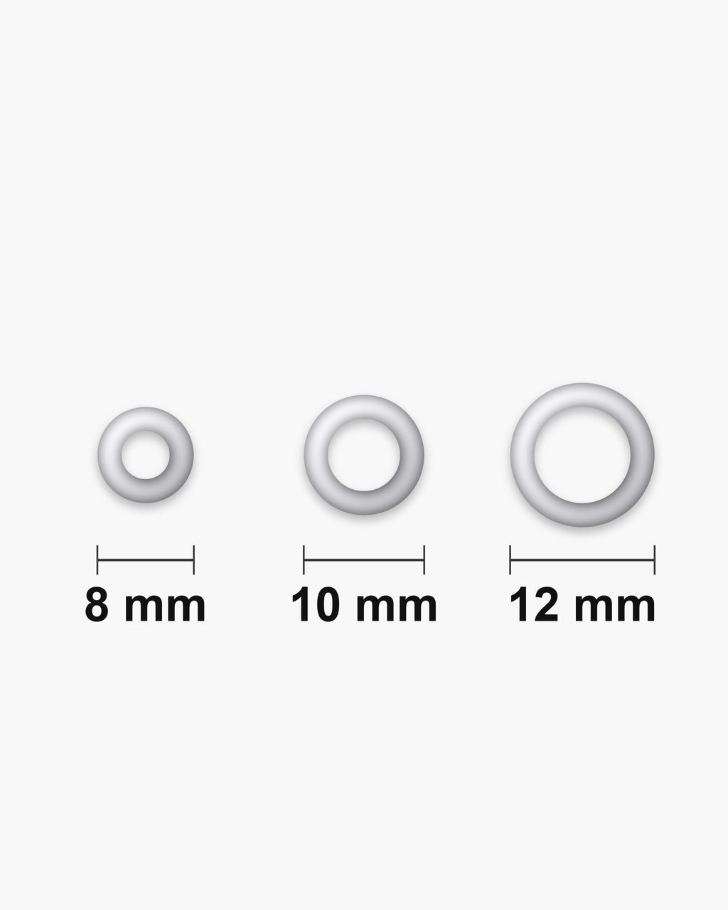 Atlas CZ channel hoop earring sizes side by side at true scale: 8, 10 and 12 mm across [u:mm]