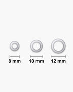 Atlas CZ channel hoop earring sizes side by side at true scale: 8, 10 and 12 mm across [u:mm]