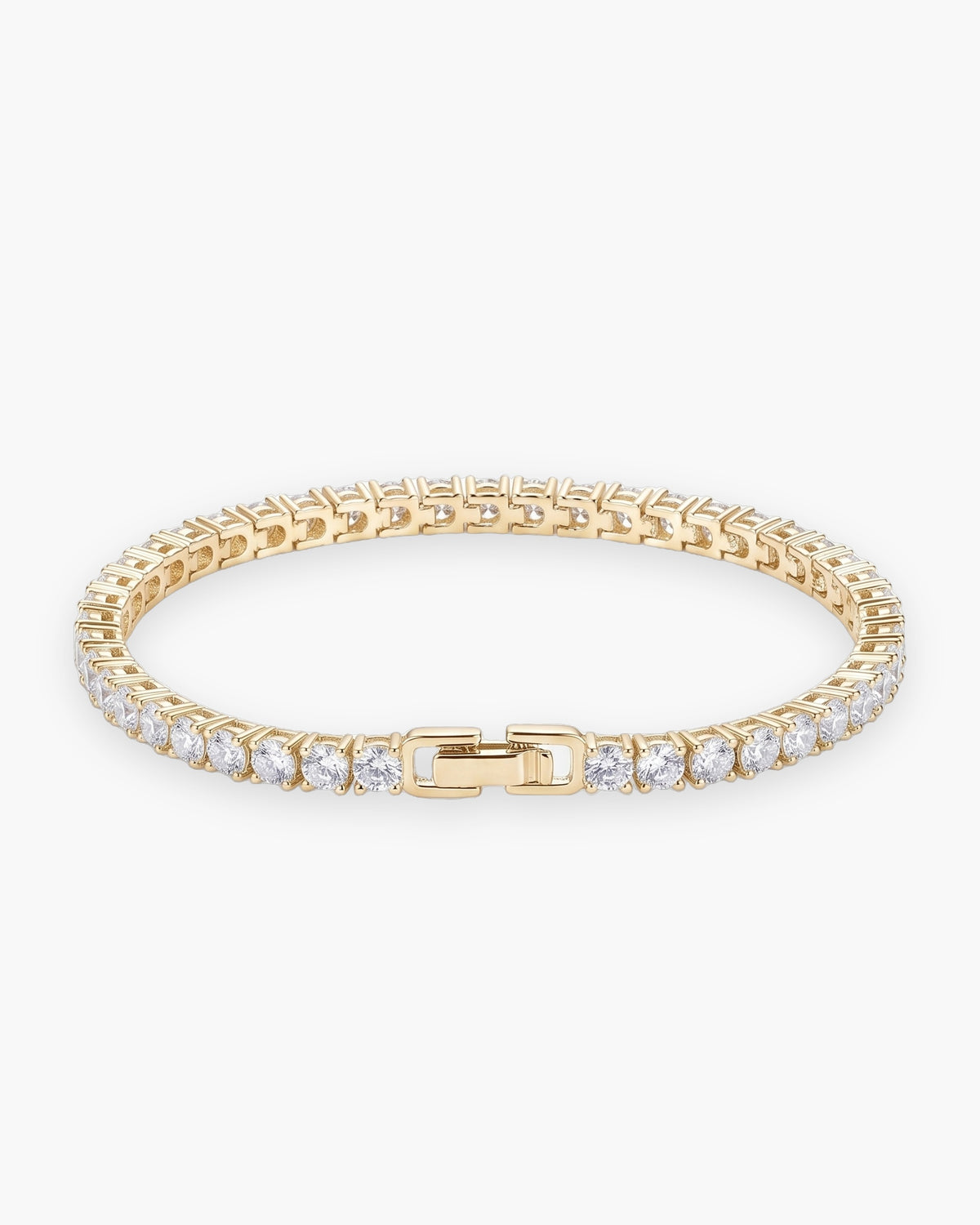 Atlas CZ tennis bracelet in gold-tone stainless steel with clear round stones and box clasp [c:gold]