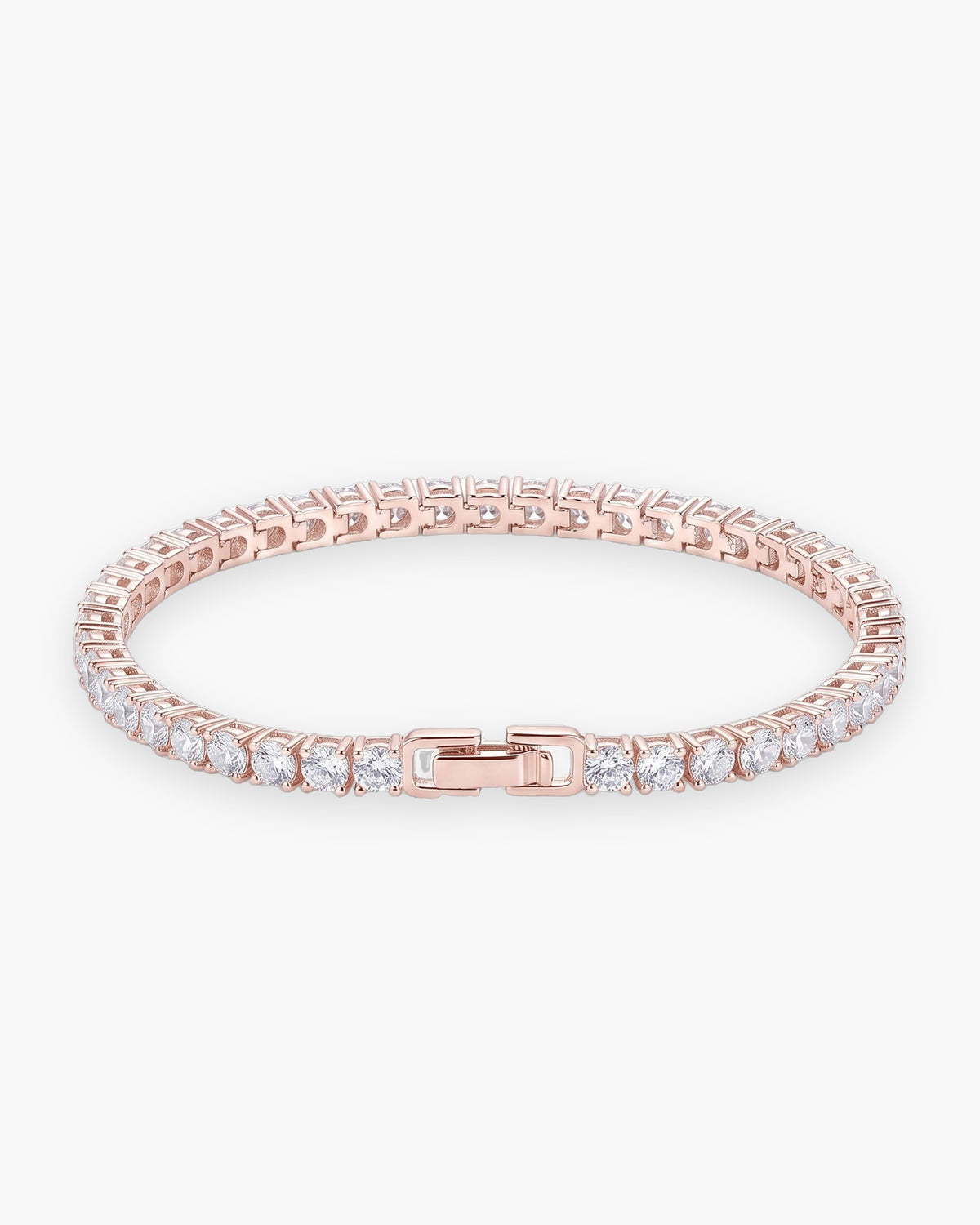 Atlas CZ tennis bracelet in rose gold-tone stainless steel with clear round stones and box clasp [c:rosegold]