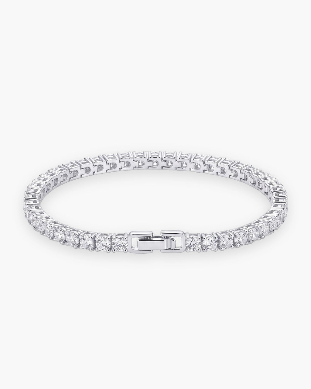 Atlas CZ tennis bracelet in silver stainless steel with clear round stones and box clasp [c:silver]