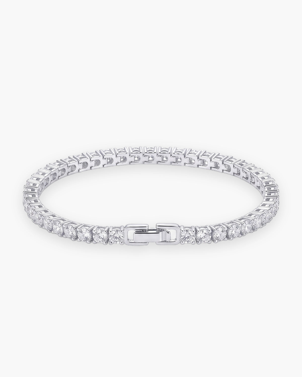 Atlas CZ tennis bracelet in silver stainless steel with clear round stones and box clasp [c:silver]