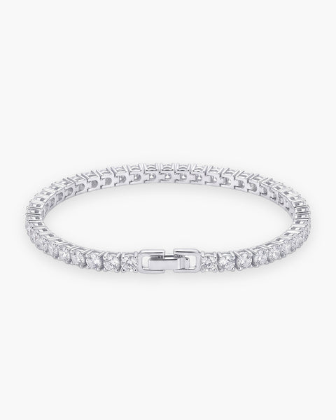 Atlas CZ tennis bracelet in silver stainless steel with clear round stones and box clasp [c:silver]
