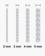 Atlas CZ tennis bracelet widths side by side at true scale: 2, 3, 4 and 5 mm [u:mm]