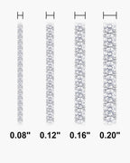 Atlas CZ tennis bracelet widths side by side at true scale, in inches: 0.08 to 0.20 inch [u:in]