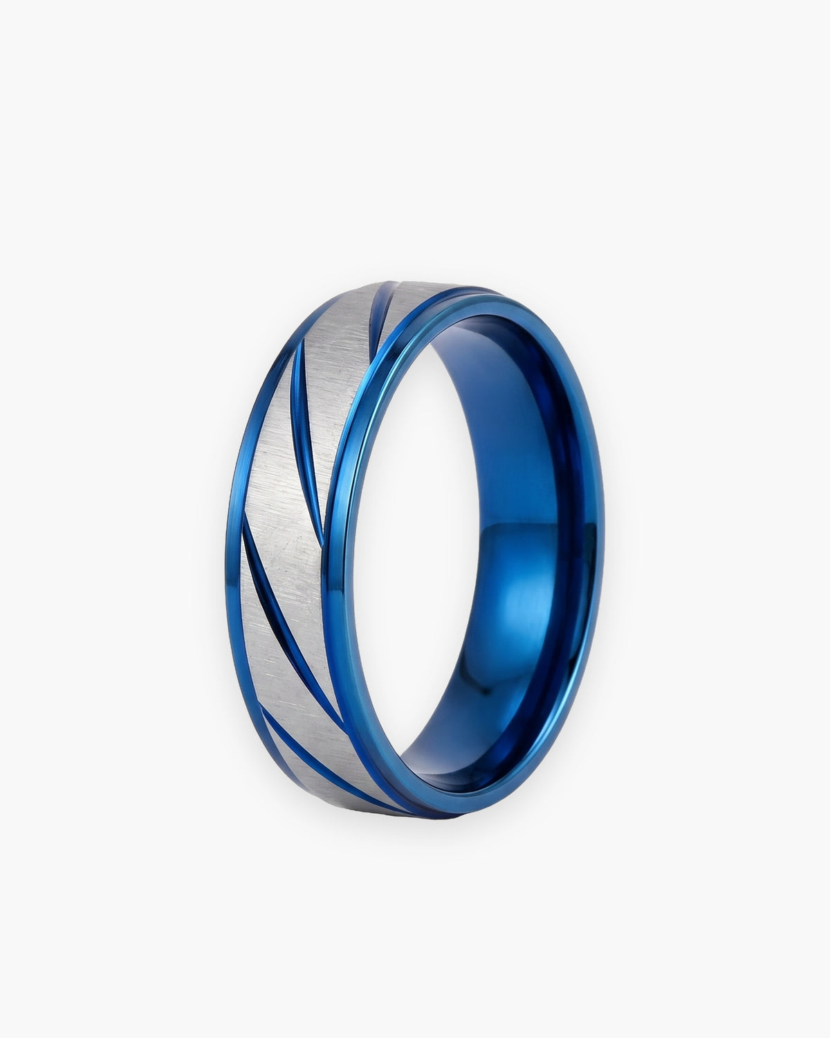 Atlas diagonal cut geometric ring in blue stainless steel [c:blue]
