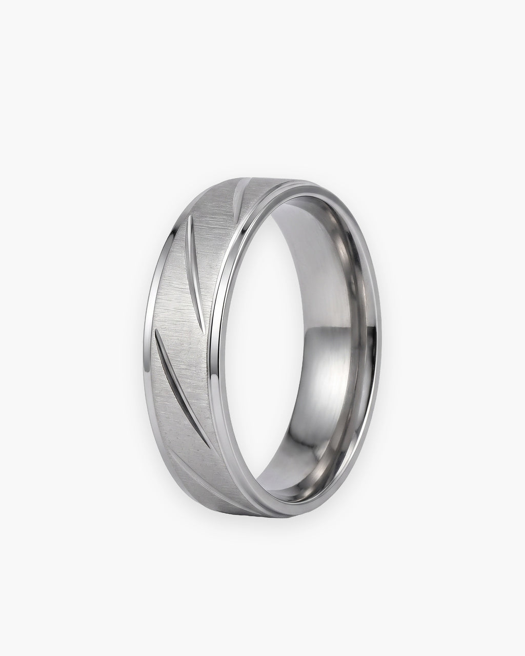 Atlas diagonal cut geometric ring in silver-tone stainless steel [c:silver]