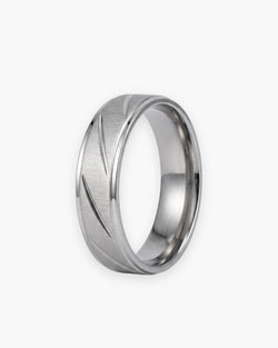 Atlas diagonal cut geometric ring in silver-tone stainless steel [c:silver]