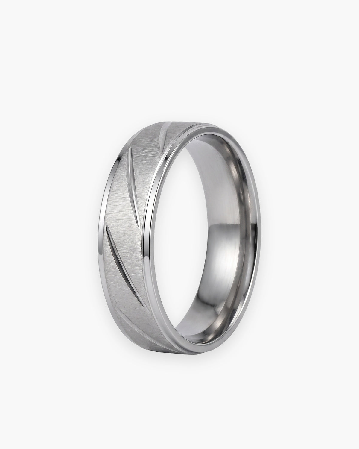 Atlas diagonal cut geometric ring in silver-tone stainless steel [c:silver]